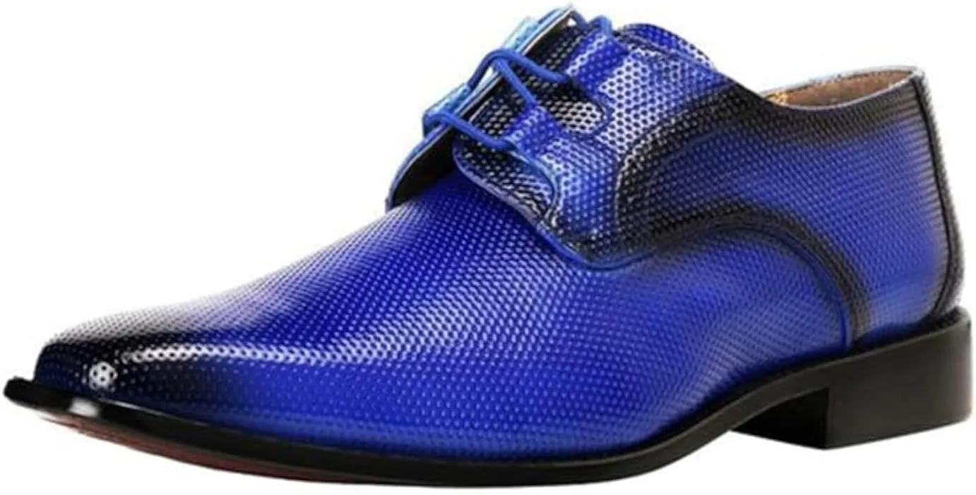 LIBERTYZENO Mens Plain & Animal Print Blue Genuine Leather Adults Lace Up Oxford Dress Shoes for Easter Gift
