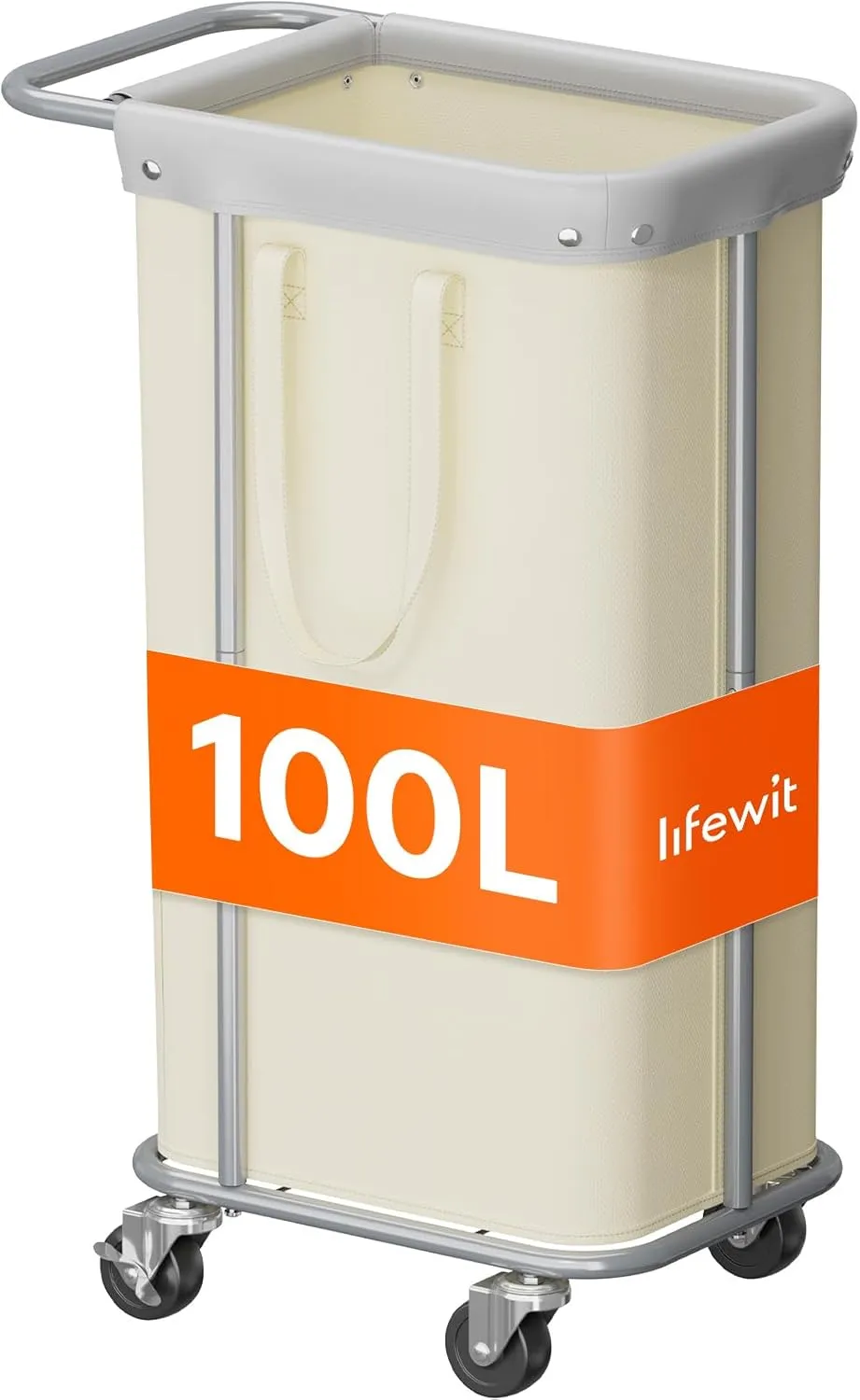 Lifewit 100L Large Laundry Basket with Wheels, Tall 1 Section Laundry Hamper Organizer, Rolling Laundry Cart with Steel Frame & Removable Bag for Luandry Room Bathroom Bedroom, White