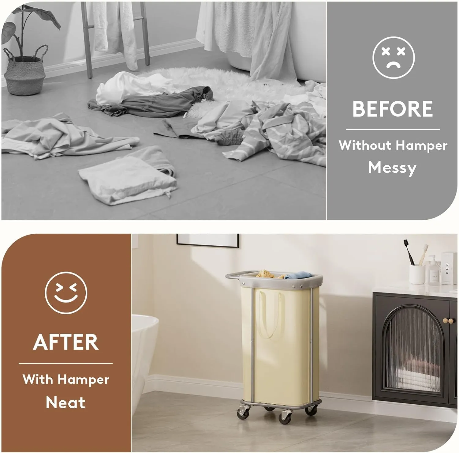 Lifewit 100L Large Laundry Basket with Wheels, Tall 1 Section Laundry Hamper Organizer, Rolling Laundry Cart with Steel Frame & Removable Bag for Luandry Room Bathroom Bedroom, White