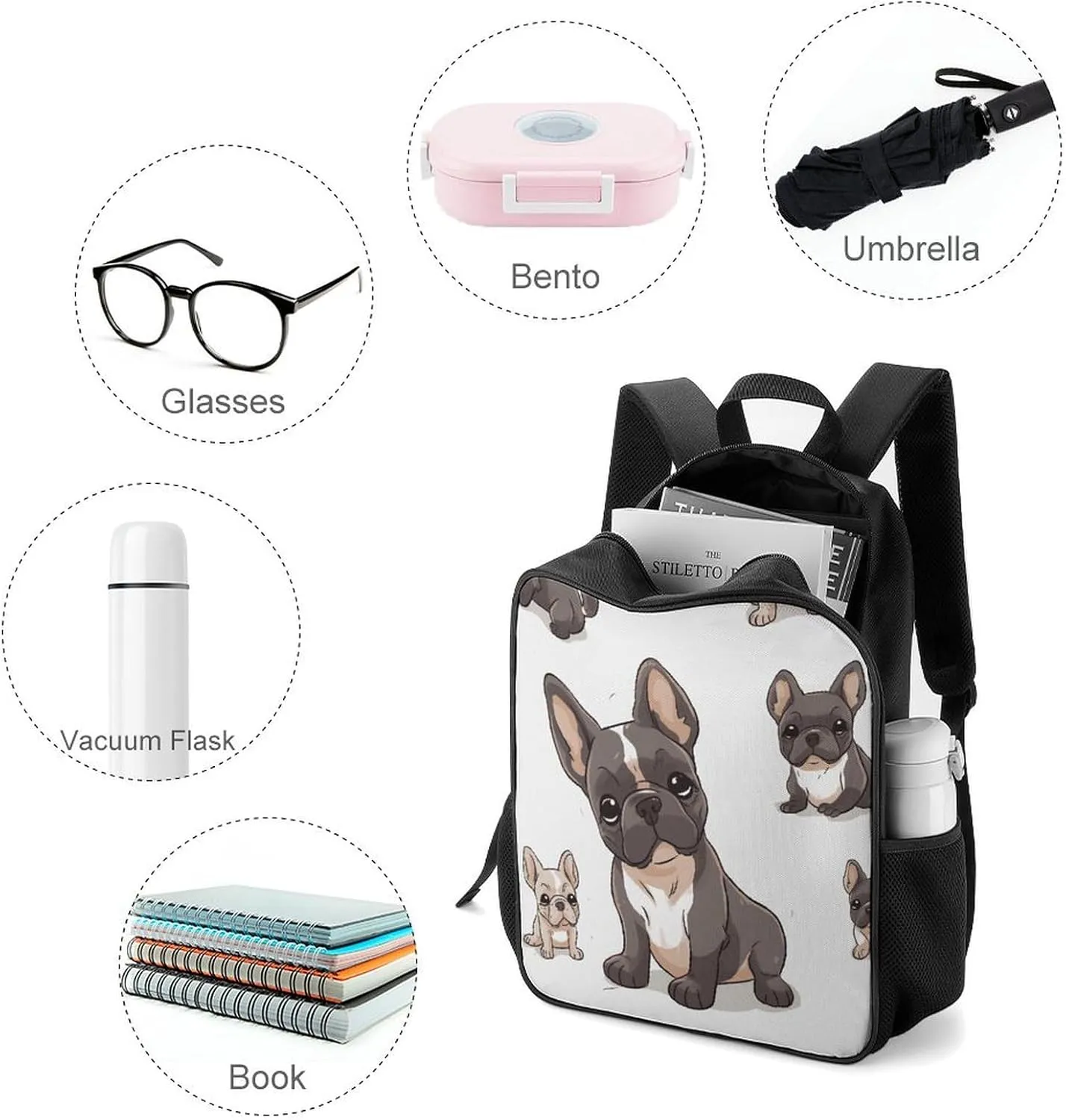 Lightweight Backpacks Cute Travel Bag Durable French Bulldog Printing Small Travel Backpack For Women & Men