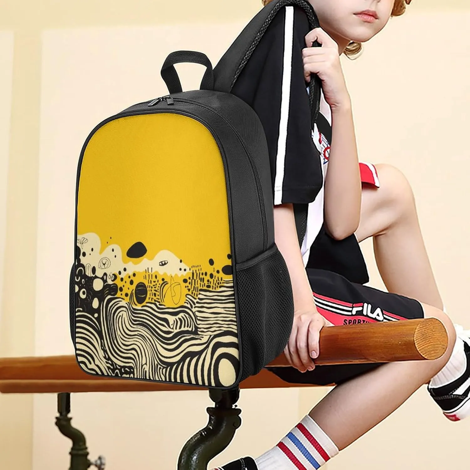 Lightweight Backpacks Cute Travel Bag Durable Mustard Yellow And Black Printing Small Travel Backpack For Women & Men