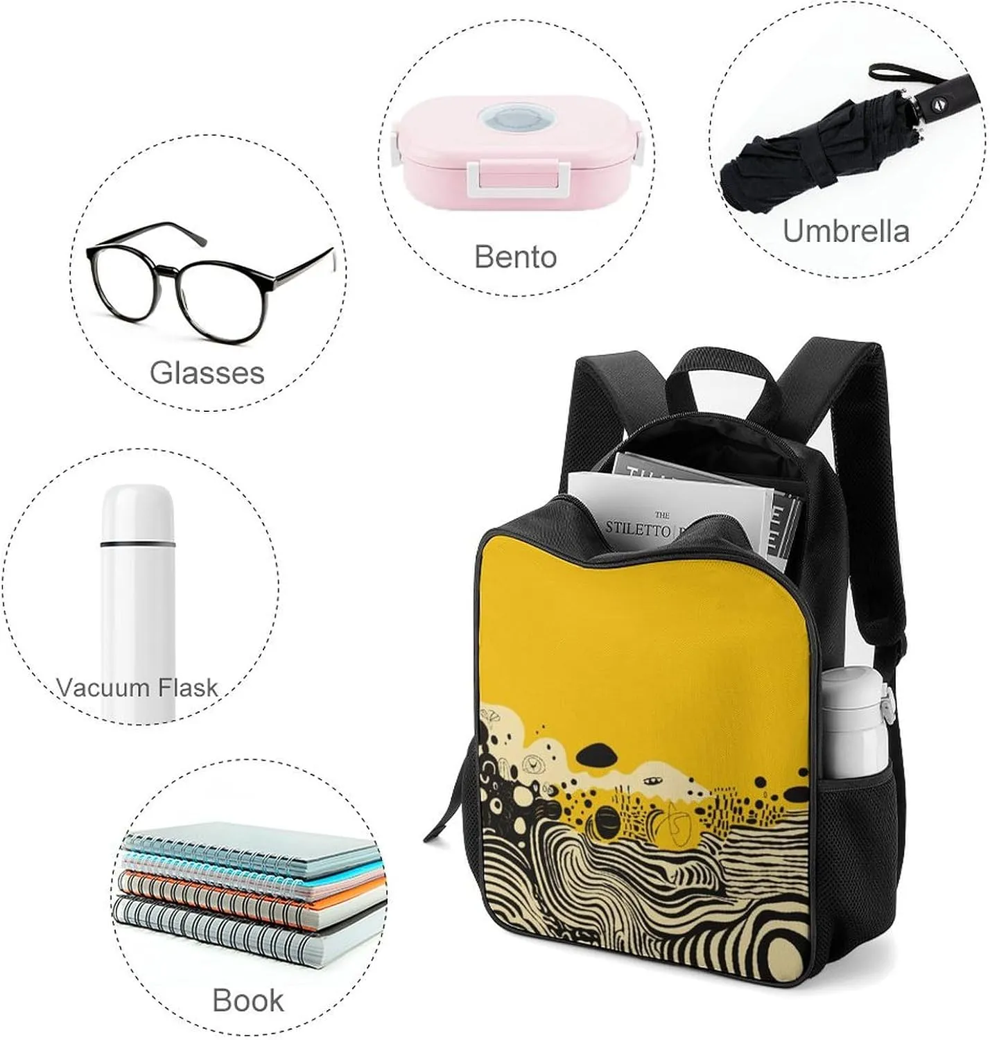 Lightweight Backpacks Cute Travel Bag Durable Mustard Yellow And Black Printing Small Travel Backpack For Women & Men