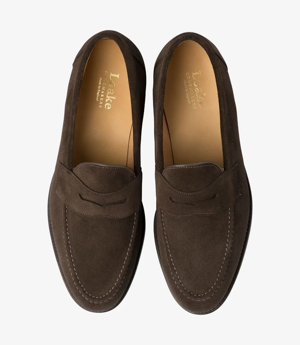 LOAKE IMPERIAL DARK BROWN SUEDE LOAFER LEATHER SOLE F-MEDIUM