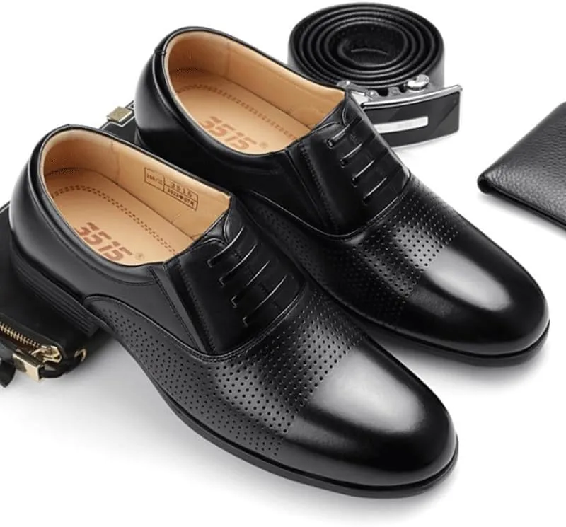 Men's Breathable Perforated Oxfords Summer Fashion Casual Classic Dress Shoes Perfect for Business Casual & Daily Wear(Cowhide Lining | Insole