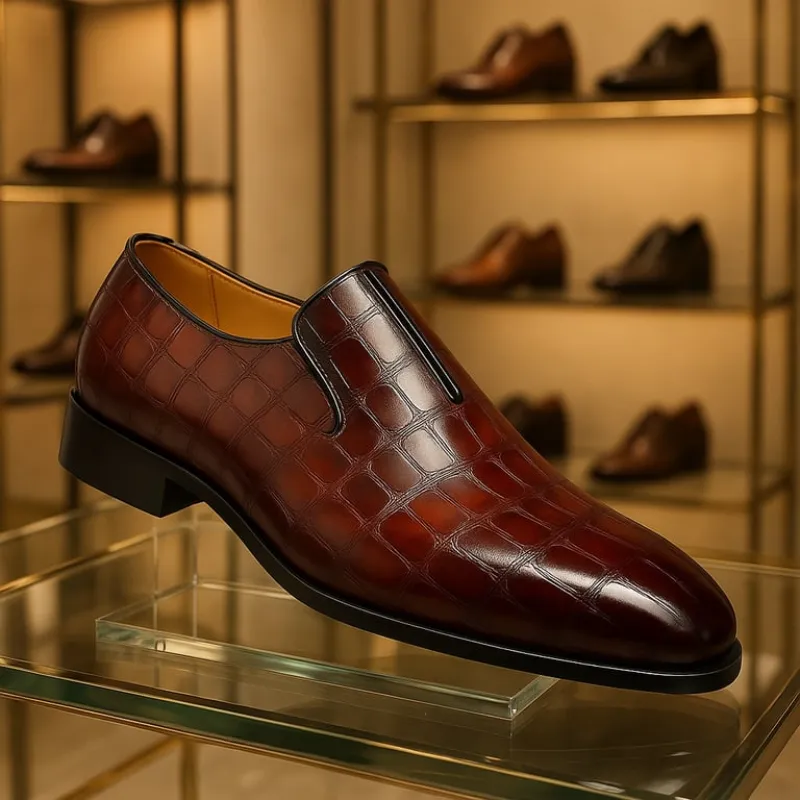 Men's Dark Oxford Croc-Embossed Slip-On Footwear