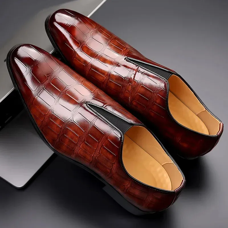 Men's Dark Oxford Croc-Embossed Slip-On Footwear