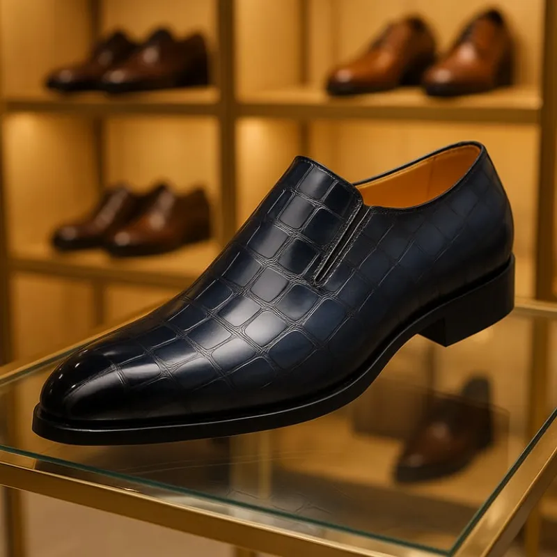 Men's Dark Oxford Croc-Embossed Slip-On Footwear