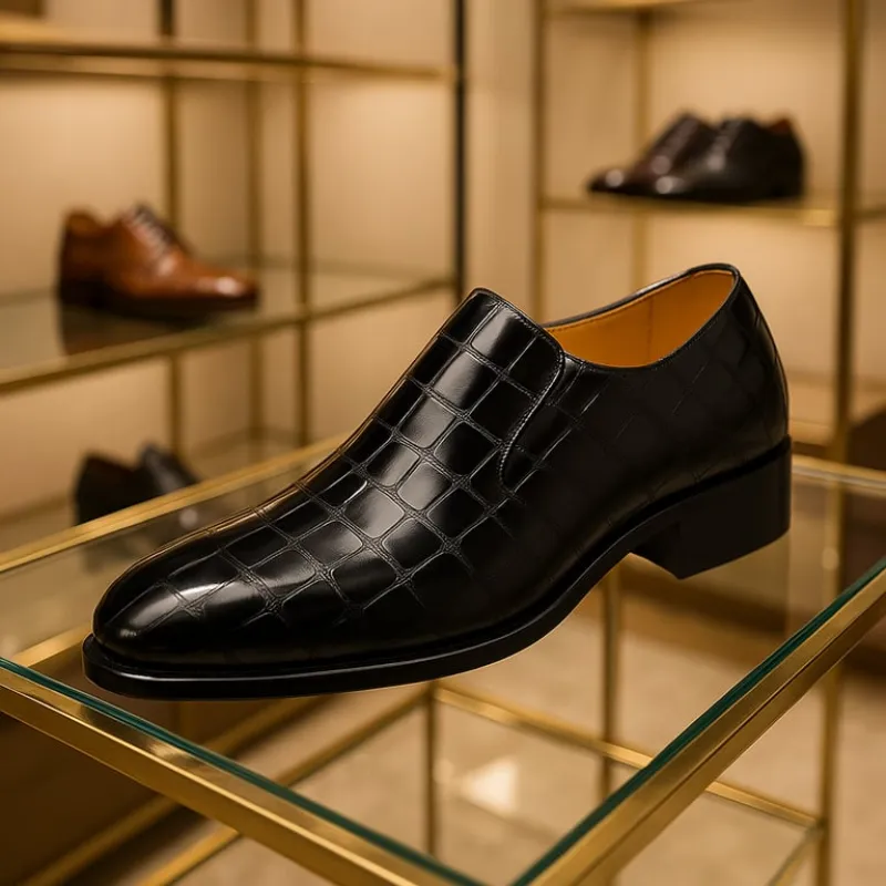 Men's Dark Oxford Croc-Embossed Slip-On Footwear