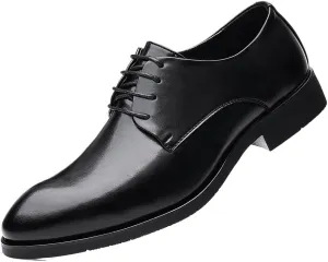 Mens Elevator Dress Shoes Leather Business Office Lace Up Invisible Height Increasing Retro Fashion Wedding Party Flats