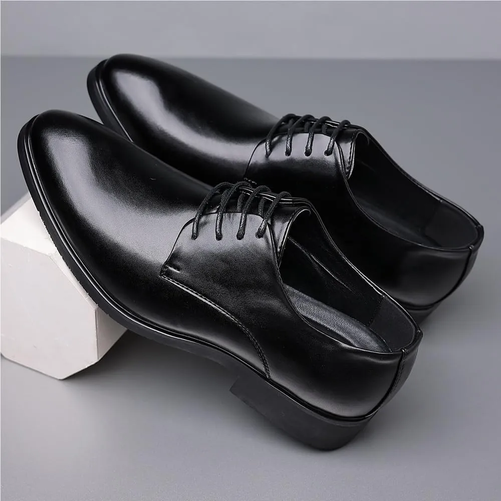 Mens Elevator Dress Shoes Leather Business Office Lace Up Invisible Height Increasing Retro Fashion Wedding Party Flats