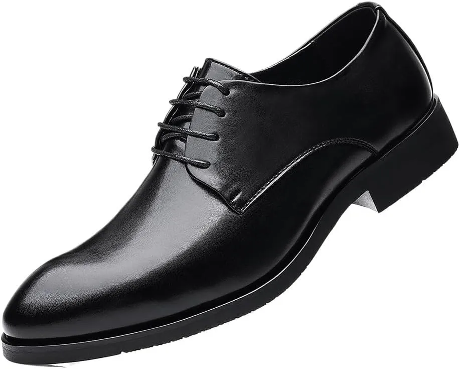 Mens Elevator Dress Shoes Leather Business Office Lace Up Invisible Height Increasing Retro Fashion Wedding Party Flats