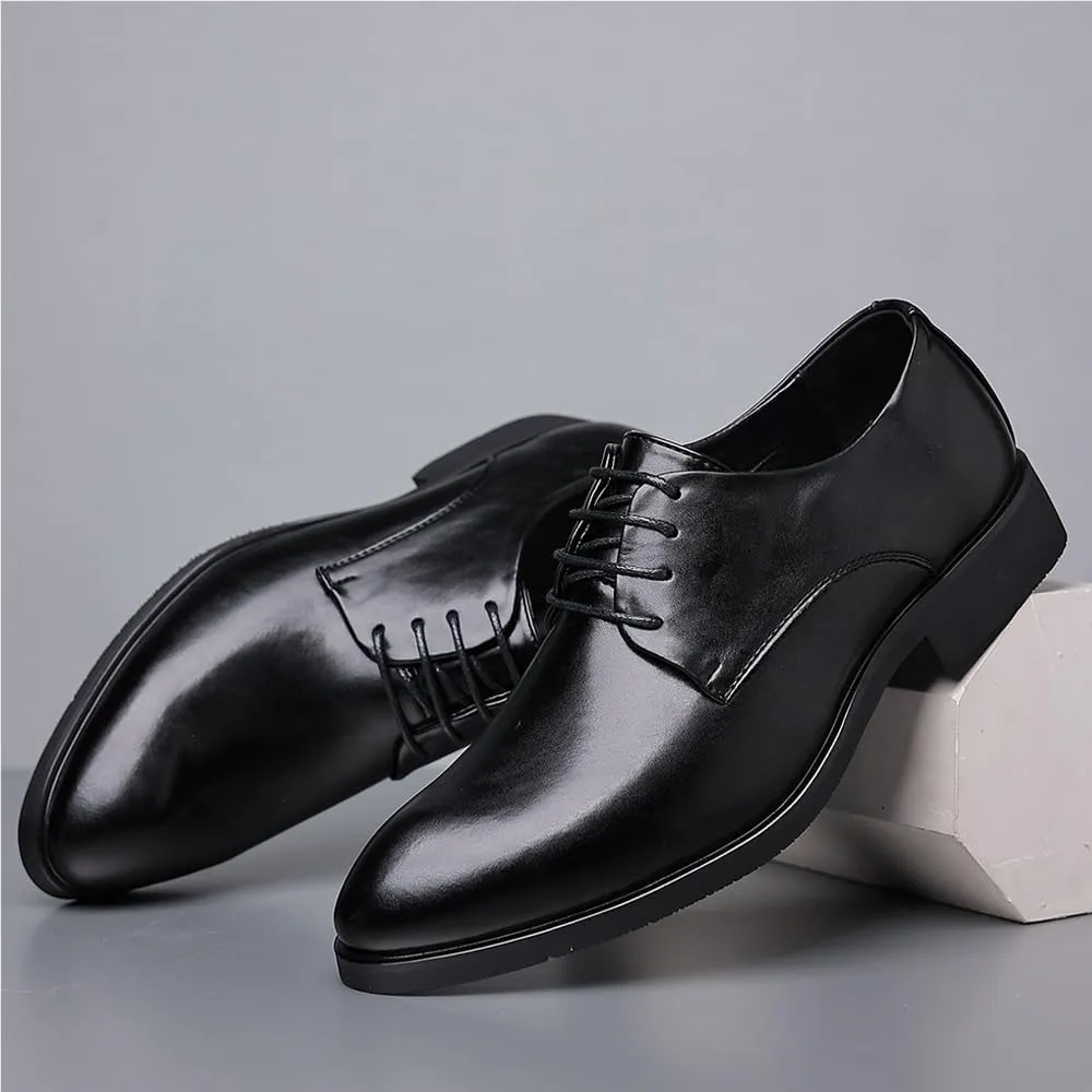Mens Elevator Dress Shoes Leather Business Office Lace Up Invisible Height Increasing Retro Fashion Wedding Party Flats