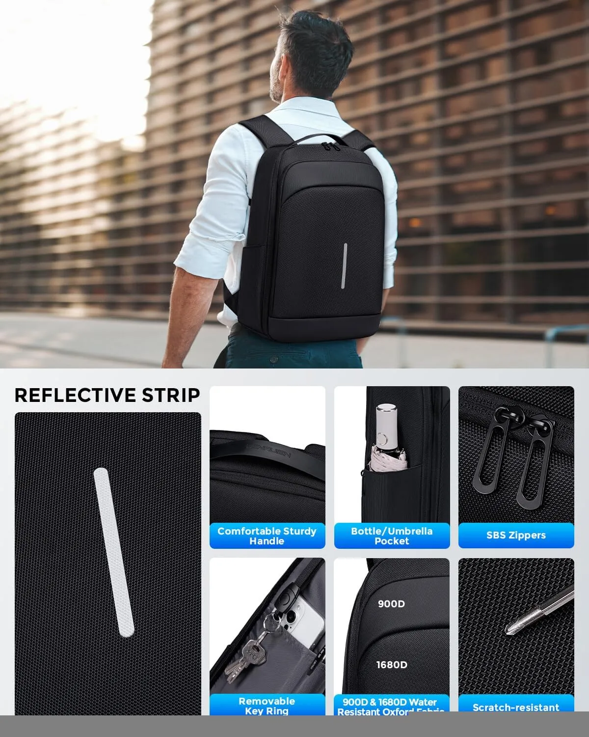 Mens Laptop Backpack for Work, 15.6 Inch Business Computer Backpack with USB Port, Waterproof Slim Daypacks College Travel Backpack Laptop Bag for Men Women, Black