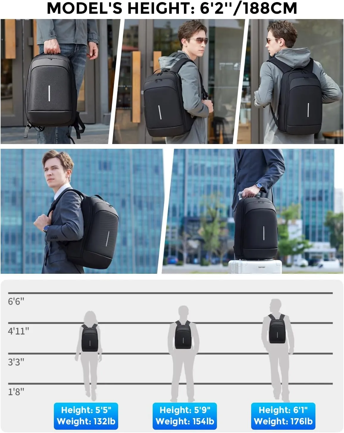 Mens Laptop Backpack for Work, 15.6 Inch Business Computer Backpack with USB Port, Waterproof Slim Daypacks College Travel Backpack Laptop Bag for Men Women, Black