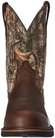 Mens Western Boots Mid Calf Boots Casual Chunky Heel Wide Country Boot Brown Cowboy Boots Embroidered Round Toe Dress Boots