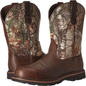 Mens Western Boots Mid Calf Boots Casual Chunky Heel Wide Country Boot Brown Cowboy Boots Embroidered Round Toe Dress Boots