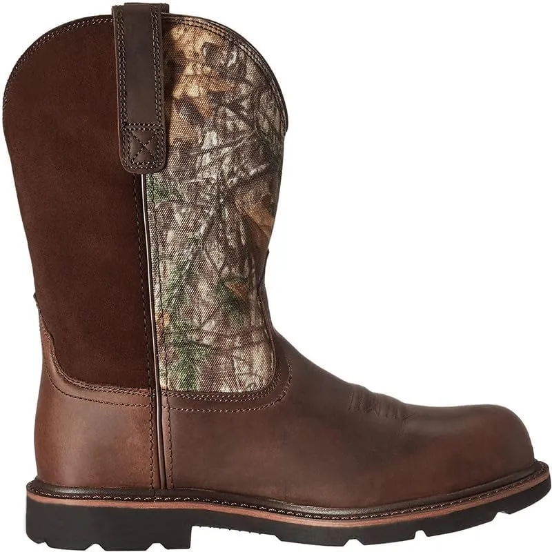 Mens Western Boots Mid Calf Boots Casual Chunky Heel Wide Country Boot Brown Cowboy Boots Embroidered Round Toe Dress Boots