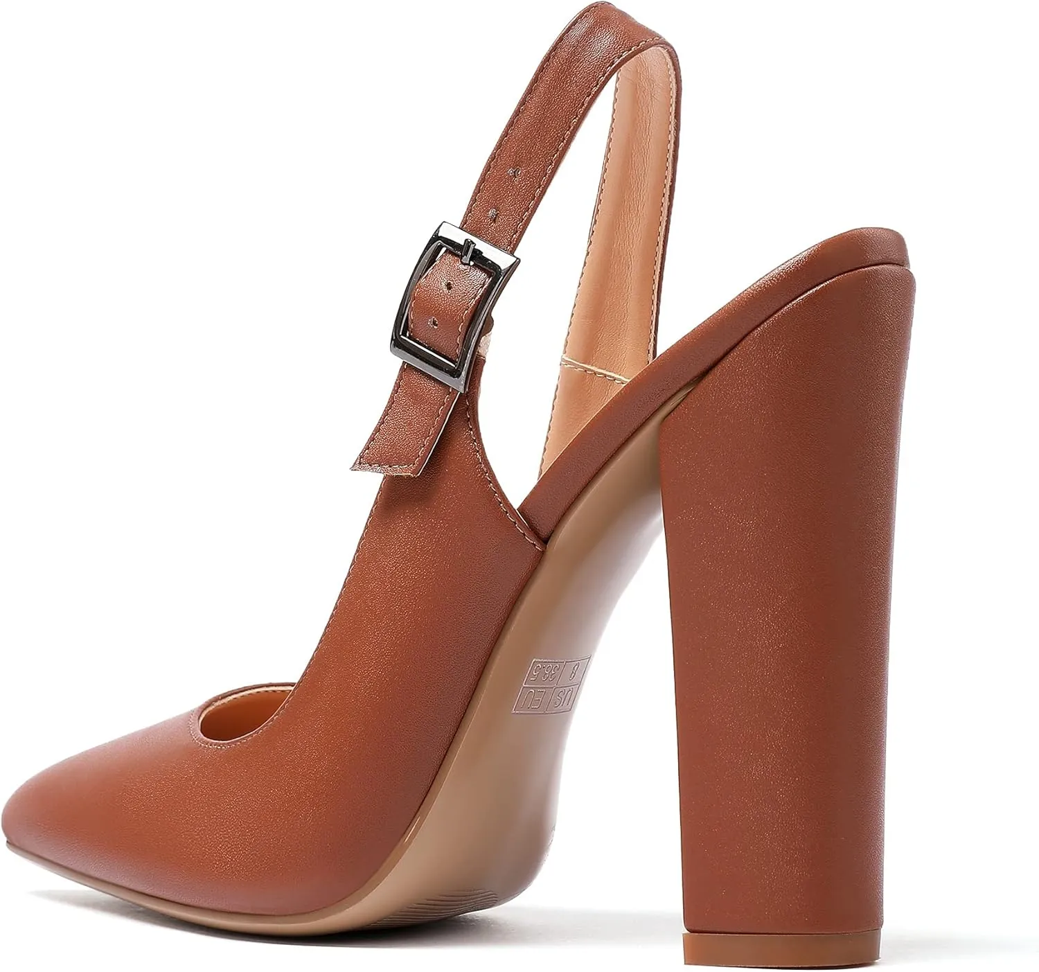 Mettesally Women's Slingback Chunky Block High Heels Pointed Toe Pumps Ankle Strap Party Office Heeled Shoes