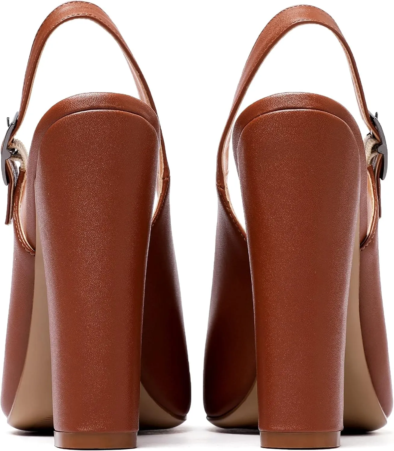 Mettesally Women's Slingback Chunky Block High Heels Pointed Toe Pumps Ankle Strap Party Office Heeled Shoes