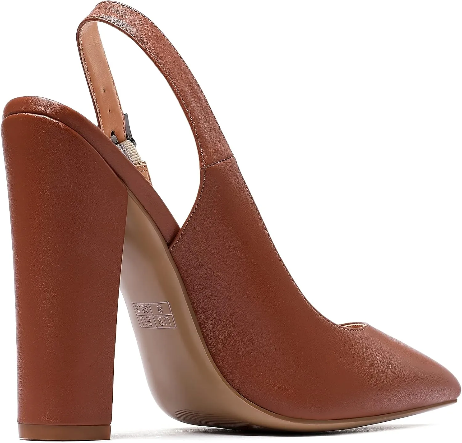 Mettesally Women's Slingback Chunky Block High Heels Pointed Toe Pumps Ankle Strap Party Office Heeled Shoes
