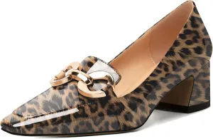 Mettesally Womens Square Toe Block Heels Mid Chunky Heel Loafer Pumps Slip On Chain Dress Comfortable Prom Shoes