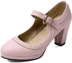 MIOKE Women's Retro Mary Jane Pumps Round Toe Platform Chunky Block High Heel Vintage Dress Oxford Shoes