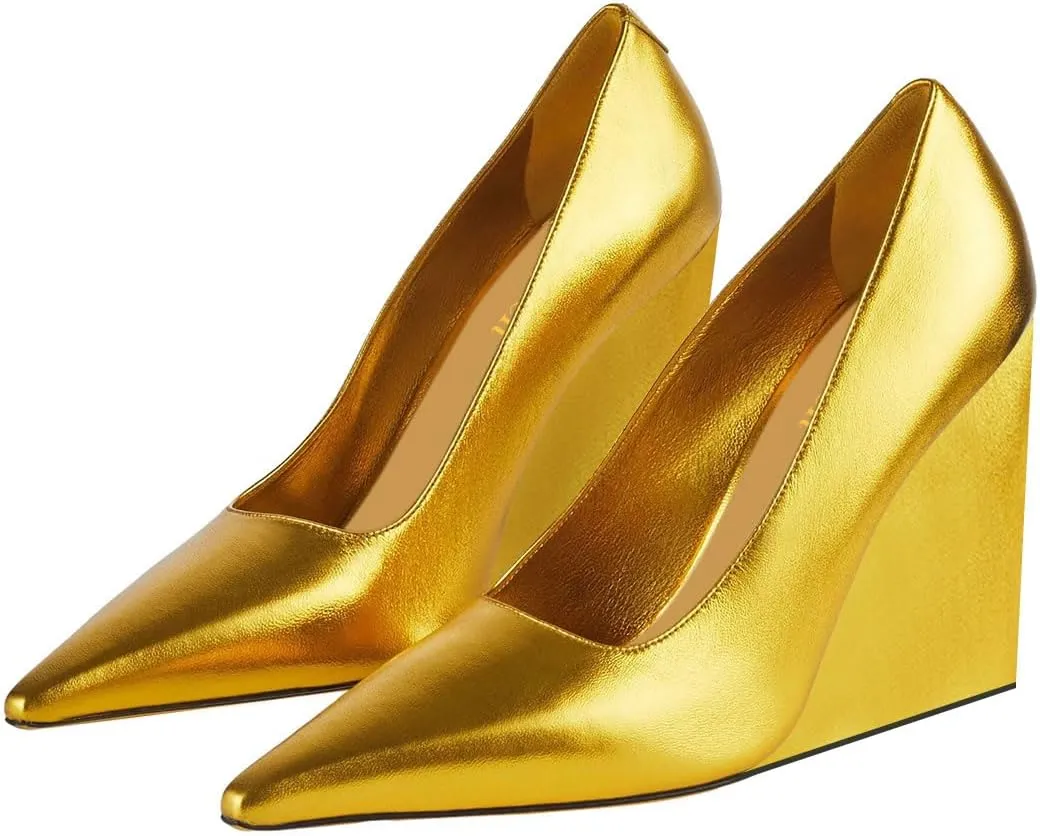 miss left Women Classy Pointed Closed Toe High Heel Pumps Slip On Wedge Heels Shoes for Ladies Party Event Dress Size 4-16 US