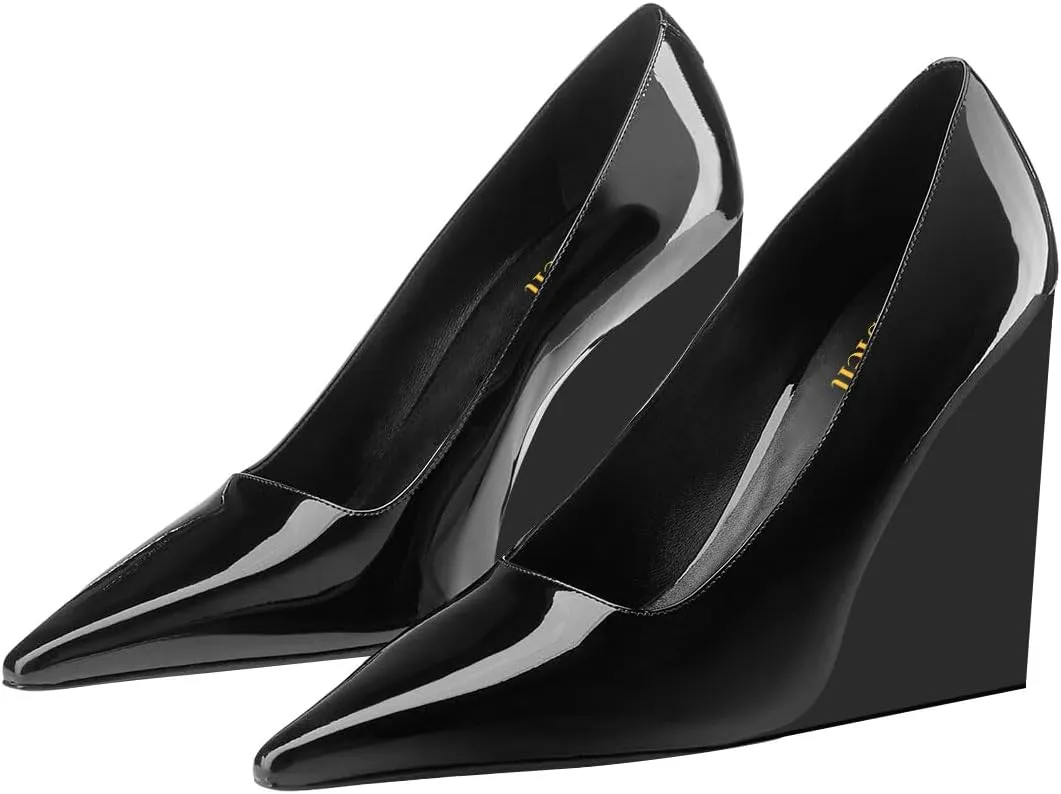 miss left Women Classy Pointed Closed Toe High Heel Pumps Slip On Wedge Heels Shoes for Ladies Party Event Dress Size 4-16 US