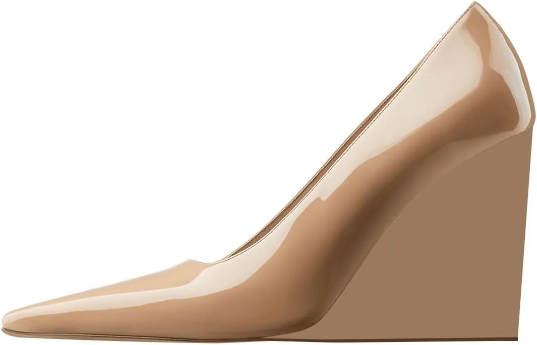 miss left Women Classy Pointed Closed Toe High Heel Pumps Slip On Wedge Heels Shoes for Ladies Party Event Dress Size 4-16 US