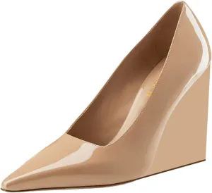 miss left Women Classy Pointed Closed Toe High Heel Pumps Slip On Wedge Heels Shoes for Ladies Party Event Dress Size 4-16 US