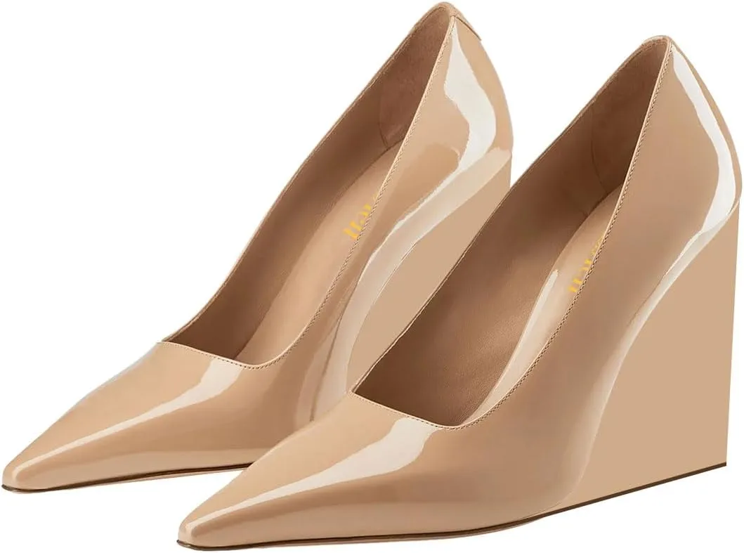 miss left Women Classy Pointed Closed Toe High Heel Pumps Slip On Wedge Heels Shoes for Ladies Party Event Dress Size 4-16 US