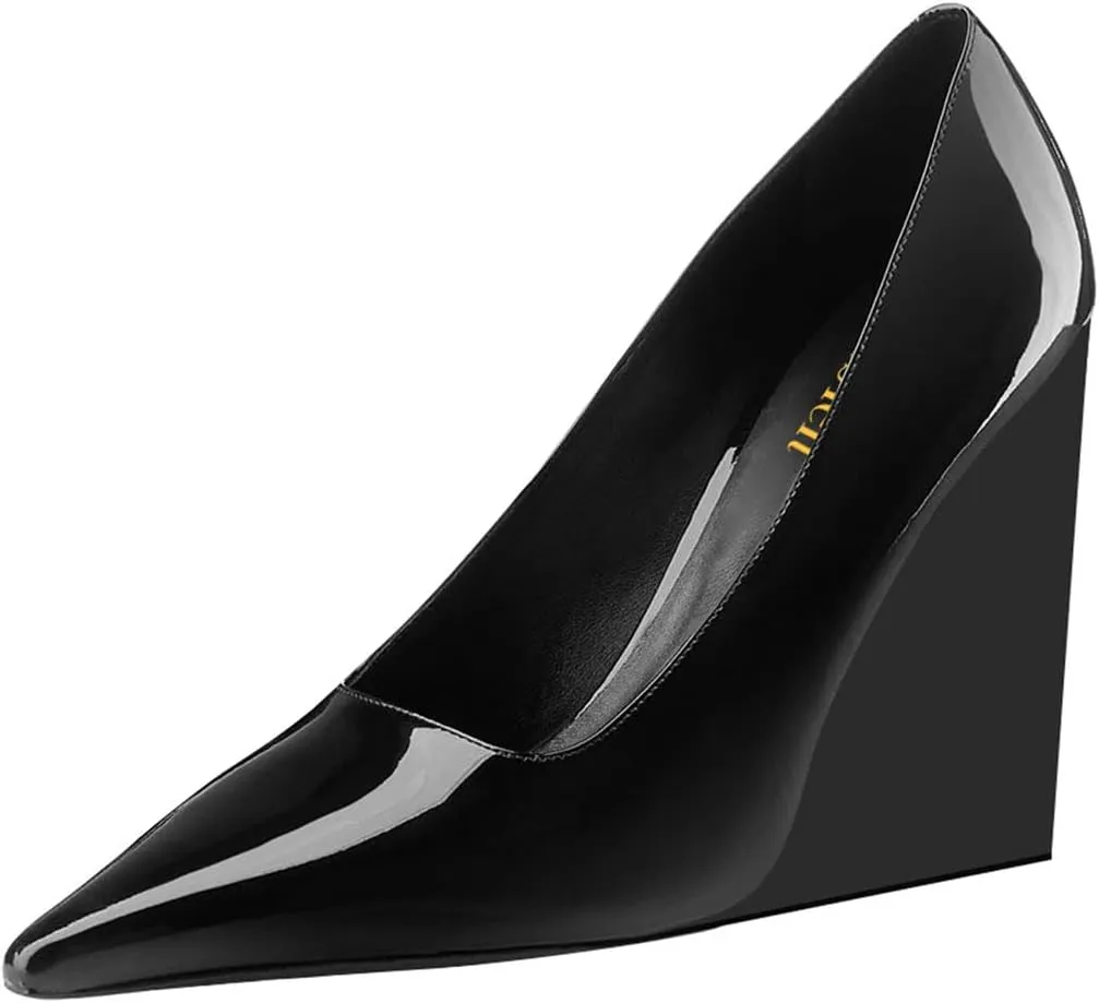 miss left Women Classy Pointed Closed Toe High Heel Pumps Slip On Wedge Heels Shoes for Ladies Party Event Dress Size 4-16 US