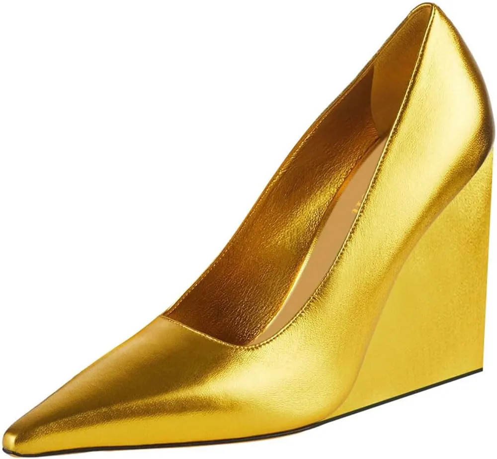 miss left Women Classy Pointed Closed Toe High Heel Pumps Slip On Wedge Heels Shoes for Ladies Party Event Dress Size 4-16 US