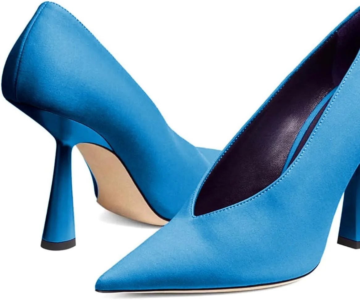 miss left Women's Classic V-Cut Closed Pointed Toe Pumps Slip On High Heel Elegant Daily Office Evening Dress Shoes Size 4-16 US