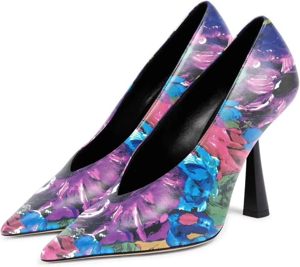 miss left Women's Classic V-Cut Closed Pointed Toe Pumps Slip On High Heel Elegant Daily Office Evening Dress Shoes Size 4-16 US