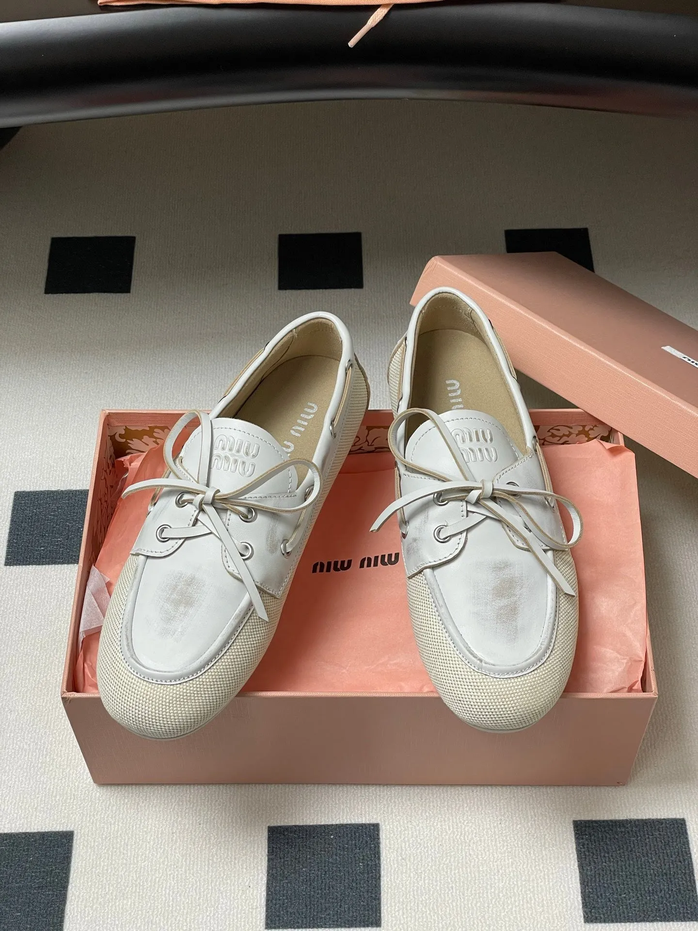 Miumiu White canvas leather loafer 227139