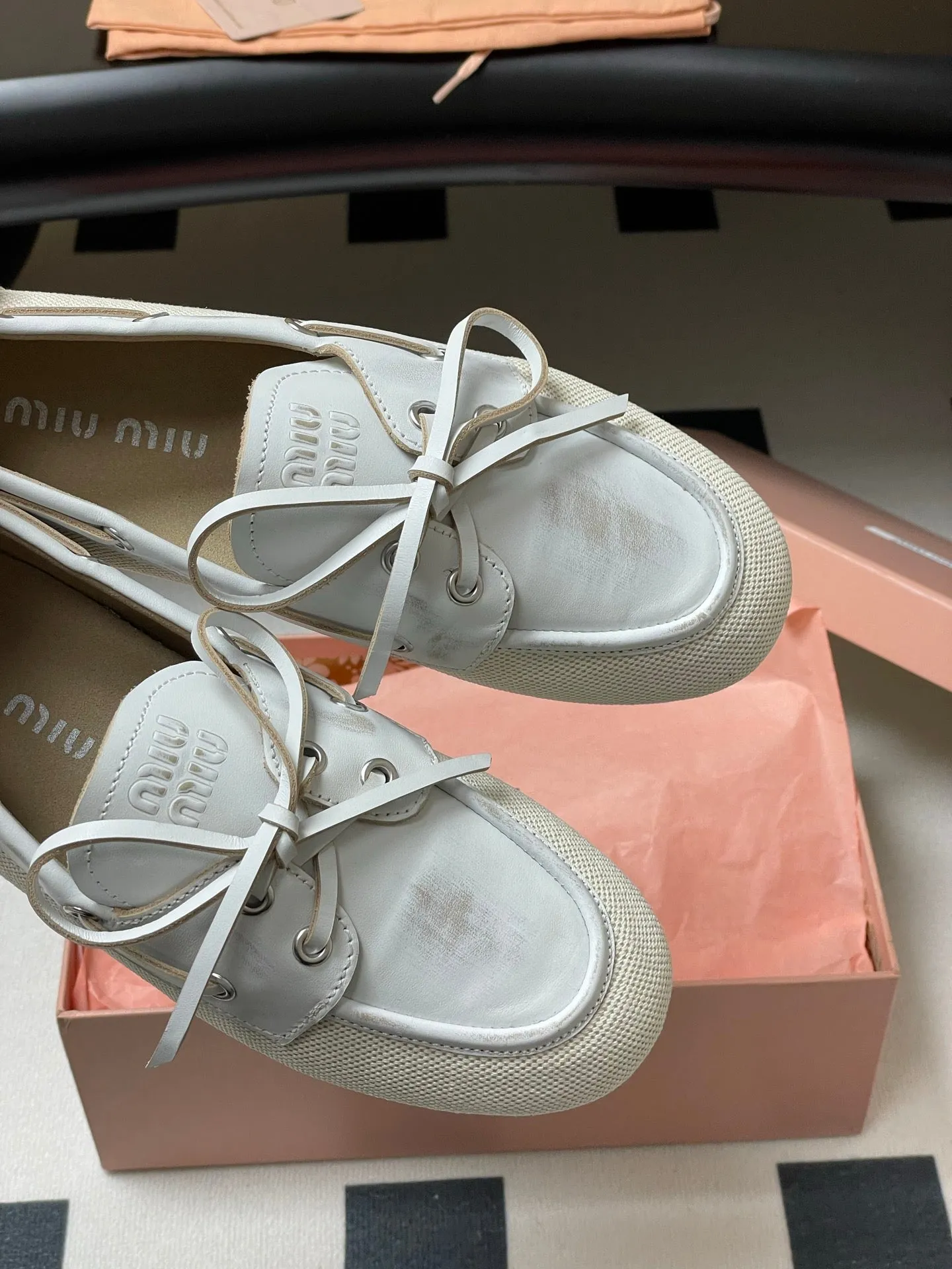 Miumiu White canvas leather loafer 227139