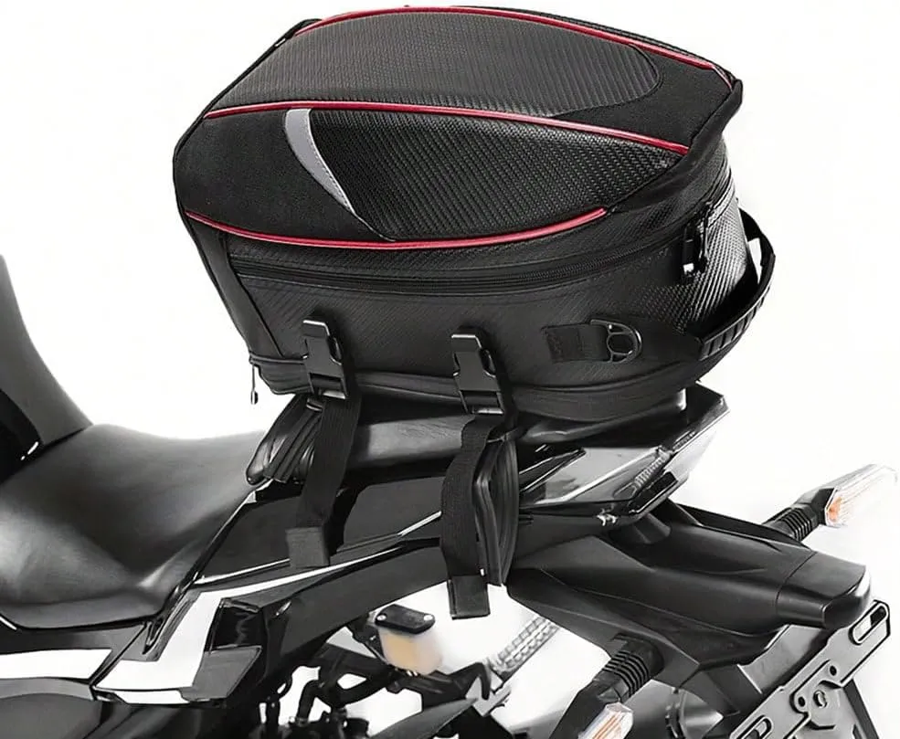 Motorcycle Tail Bag for Triumph TF 250X 2024, Large Capacity Water-Resistant Wear-Resistant Motorcycle Helmet Bag, Expandable Rear Seat Storage Luggage Backpack,A Red Black
