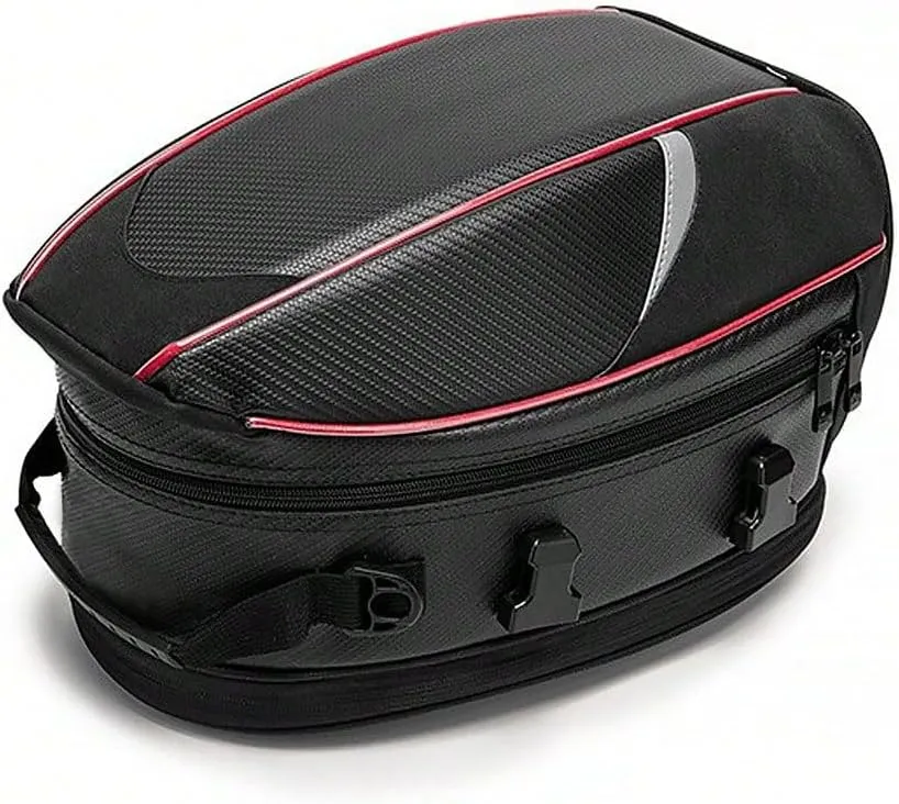 Motorcycle Tail Bag for Triumph TF 250X 2024, Large Capacity Water-Resistant Wear-Resistant Motorcycle Helmet Bag, Expandable Rear Seat Storage Luggage Backpack,A Red Black