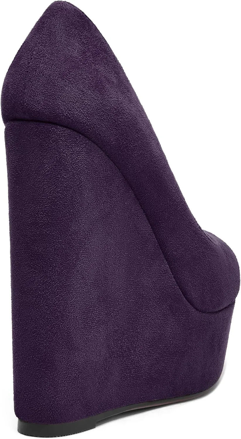 MOVINSTEPS Womens Fashion Peep Toe Suede Night Club Slip On Platform Wedge High Heel Pumps Shoes 6 Inch