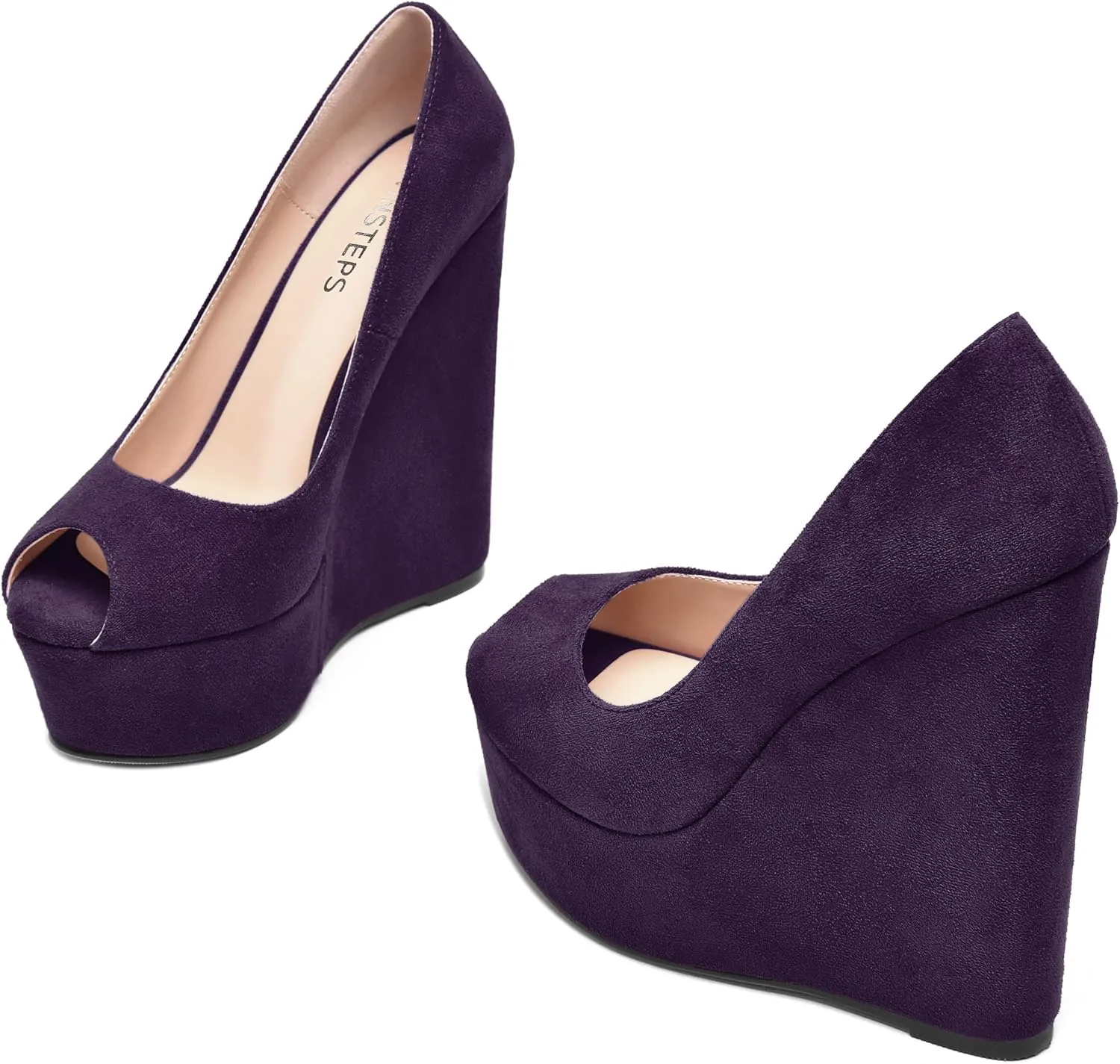 MOVINSTEPS Womens Fashion Peep Toe Suede Night Club Slip On Platform Wedge High Heel Pumps Shoes 6 Inch