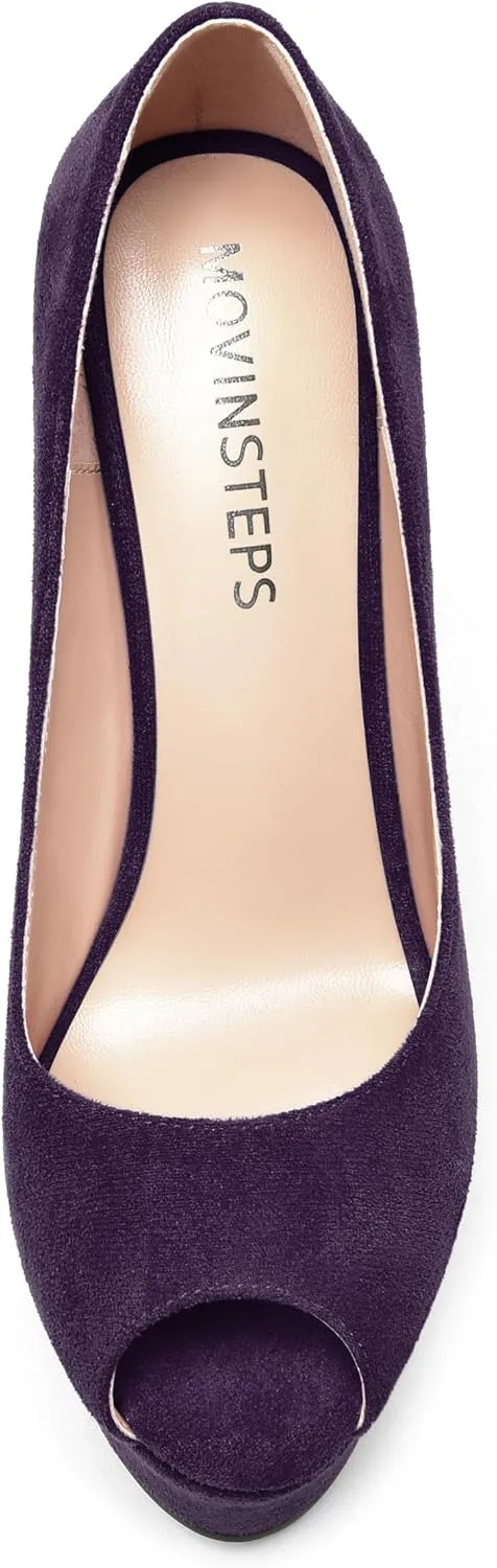 MOVINSTEPS Womens Fashion Peep Toe Suede Night Club Slip On Platform Wedge High Heel Pumps Shoes 6 Inch
