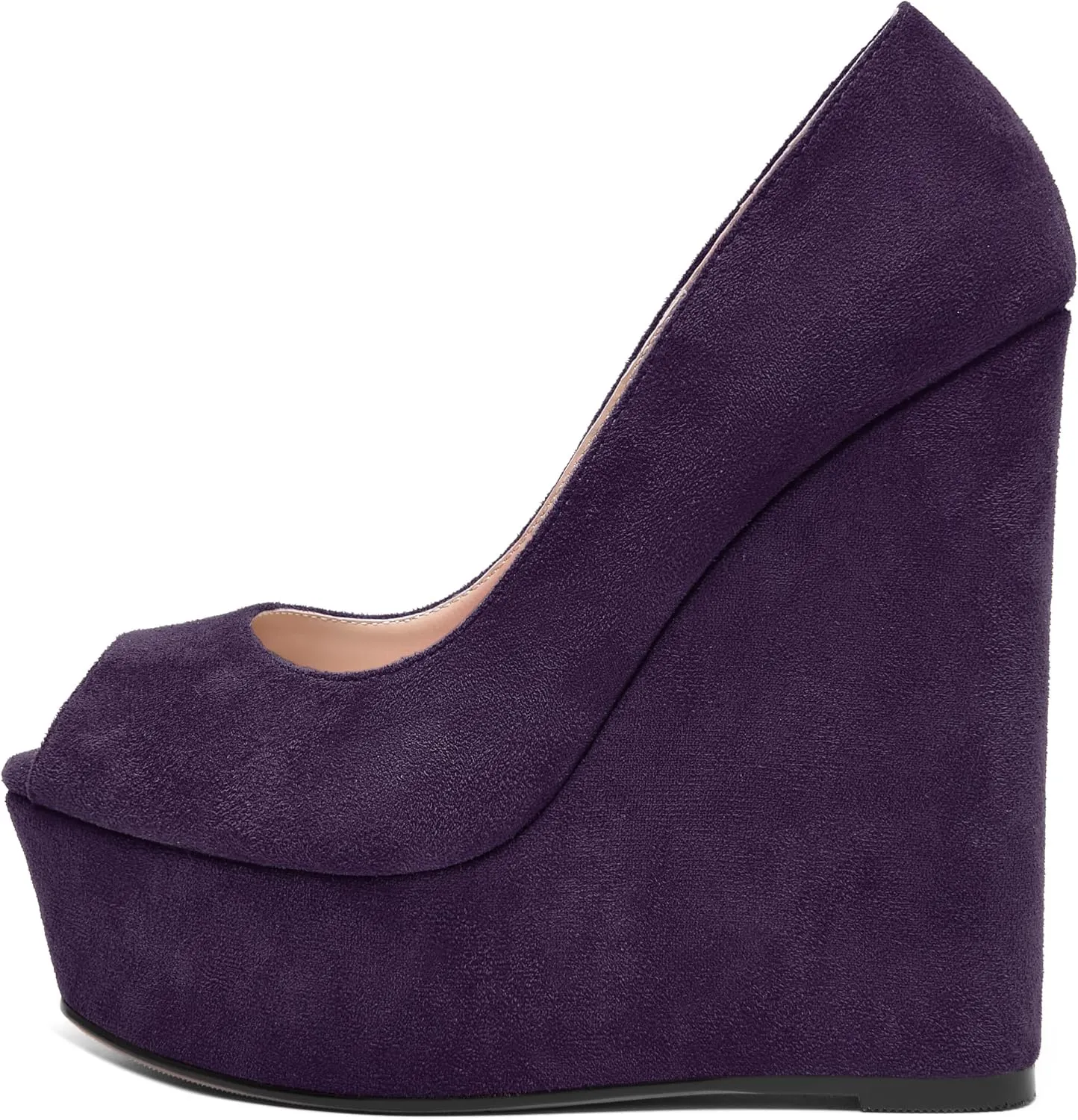 MOVINSTEPS Womens Fashion Peep Toe Suede Night Club Slip On Platform Wedge High Heel Pumps Shoes 6 Inch