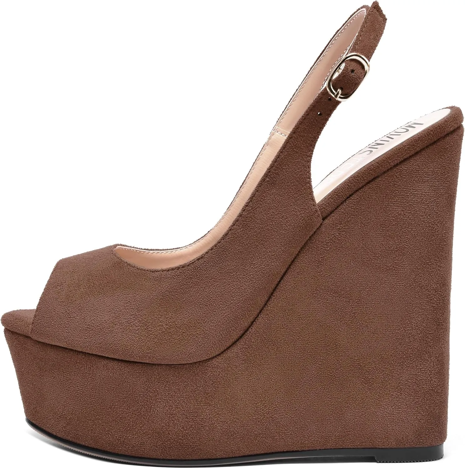 MOVINSTEPS Womens Platform Wedding Buckle Peep Toe Slingback Solid Dress Suede Wedge High Heel Pumps Shoes 6 Inch