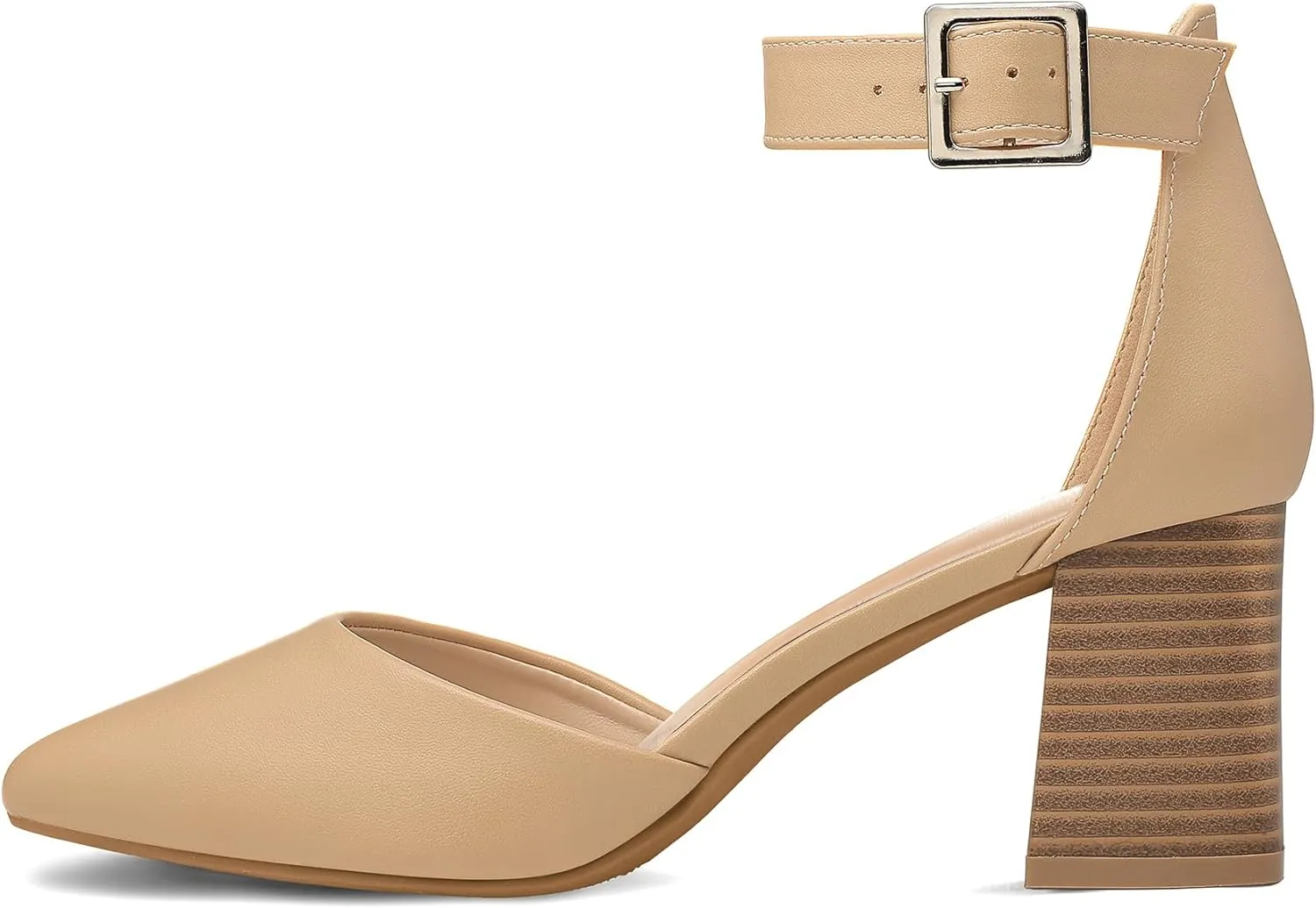 mysoft Women's Pointed Toe Low Chunky Heels Closed Toe Ankle Strap Dress Pump Shoes - Available in Wide Sizes