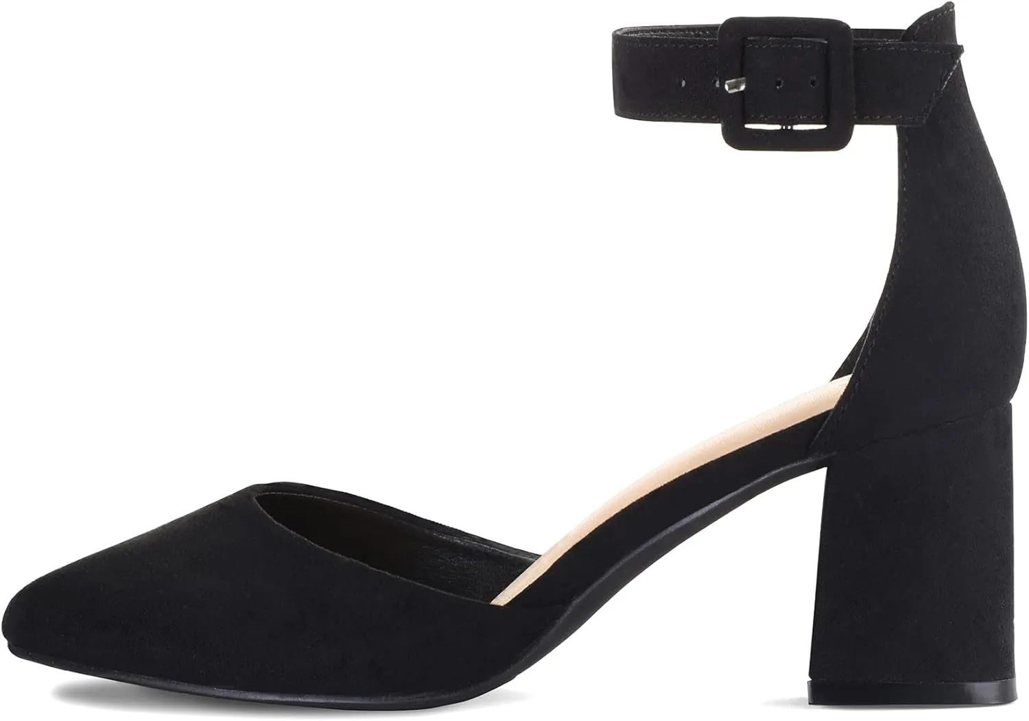 mysoft Women's Pointed Toe Low Chunky Heels Closed Toe Ankle Strap Dress Pump Shoes - Available in Wide Sizes