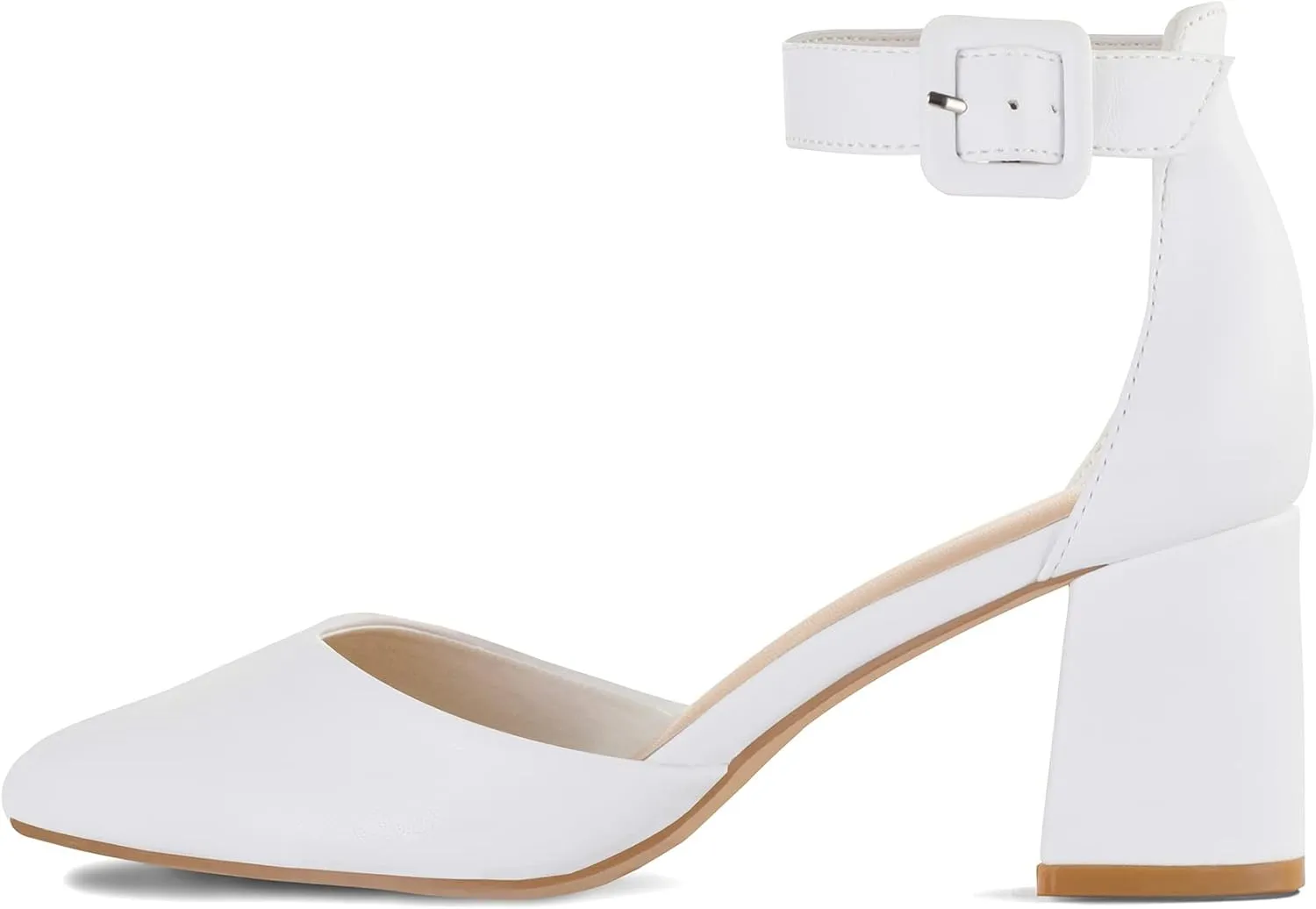 mysoft Women's Pointed Toe Low Chunky Heels Closed Toe Ankle Strap Dress Pump Shoes - Available in Wide Sizes