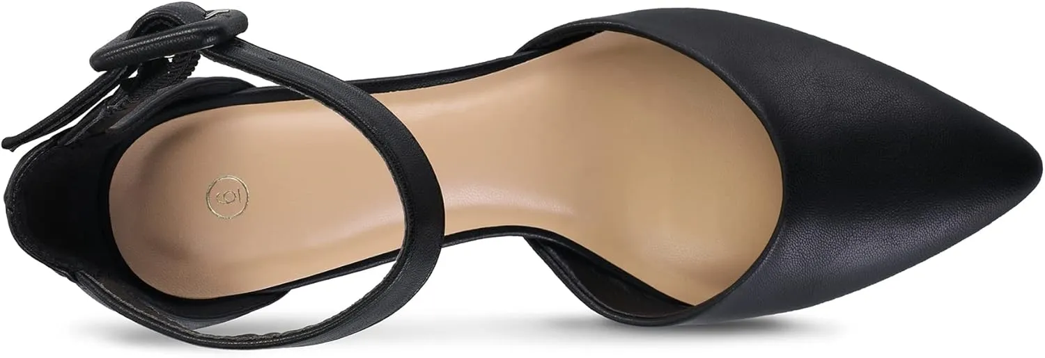 mysoft Women's Pointed Toe Low Chunky Heels Closed Toe Ankle Strap Dress Pump Shoes - Available in Wide Sizes
