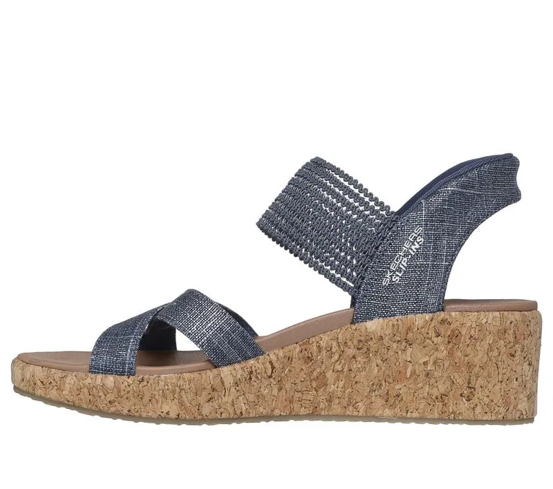 NEW Women's SKECHERS SLIP-INS BEVERLEE LUX Navy MESH Wedge Sandal AUTHENTIC IN BOX