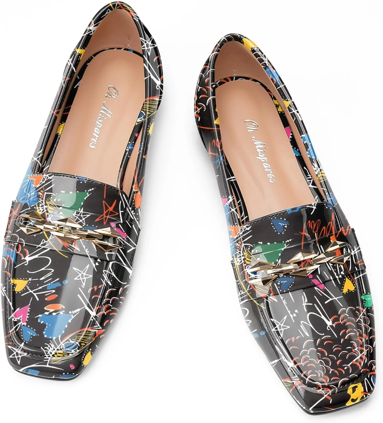 Oh Mispares Womens Loafers Square Toe Low Heel Penny Loafers Fashion Comfortable Slip on Flats Casual Dressy Shoes for Women Work Office Patent Leather
